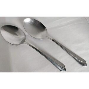 Ekco Kenilworth Stainless Serving Spoon & Fowerbud USA Lot Of 2 Glossy Flatware